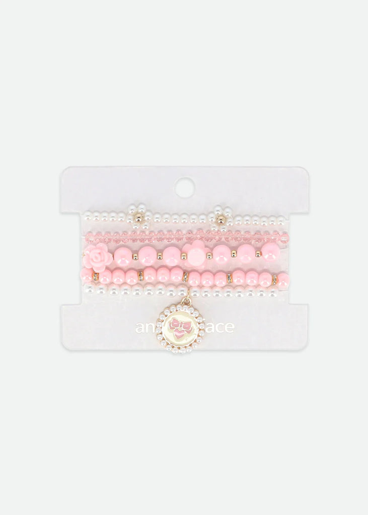 Pink Pearl and Pendant Bracelet Set