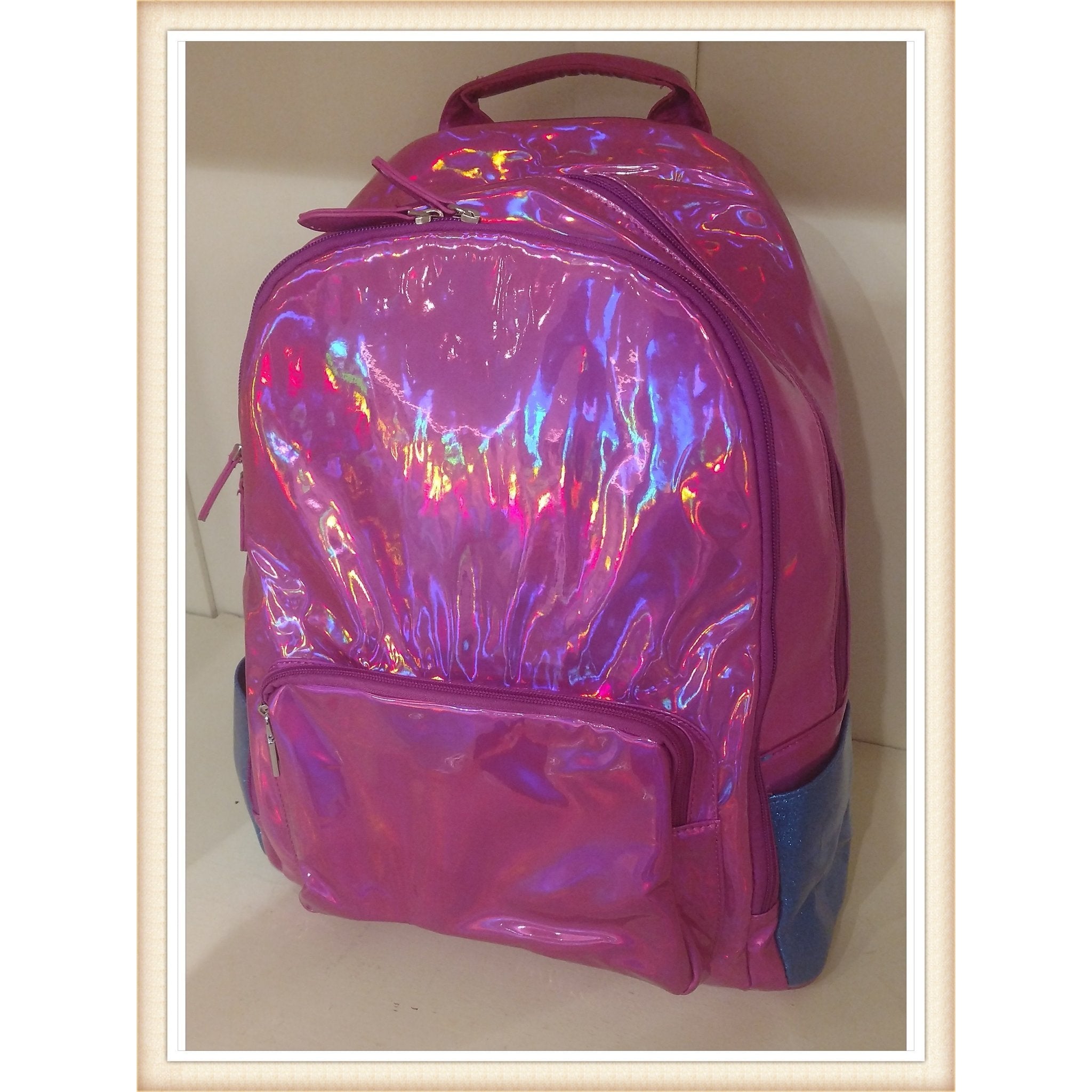holographic mini backpack pink Bari Lynn Tri-Color Hologram Backpack – Layla's Boutique