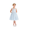 Blue White Luxe Embroidered Mesh With Pearl Trim Flower Girl Dress