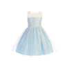 Blue White Luxe Embroidered Mesh With Pearl Trim Flower Girl Dress