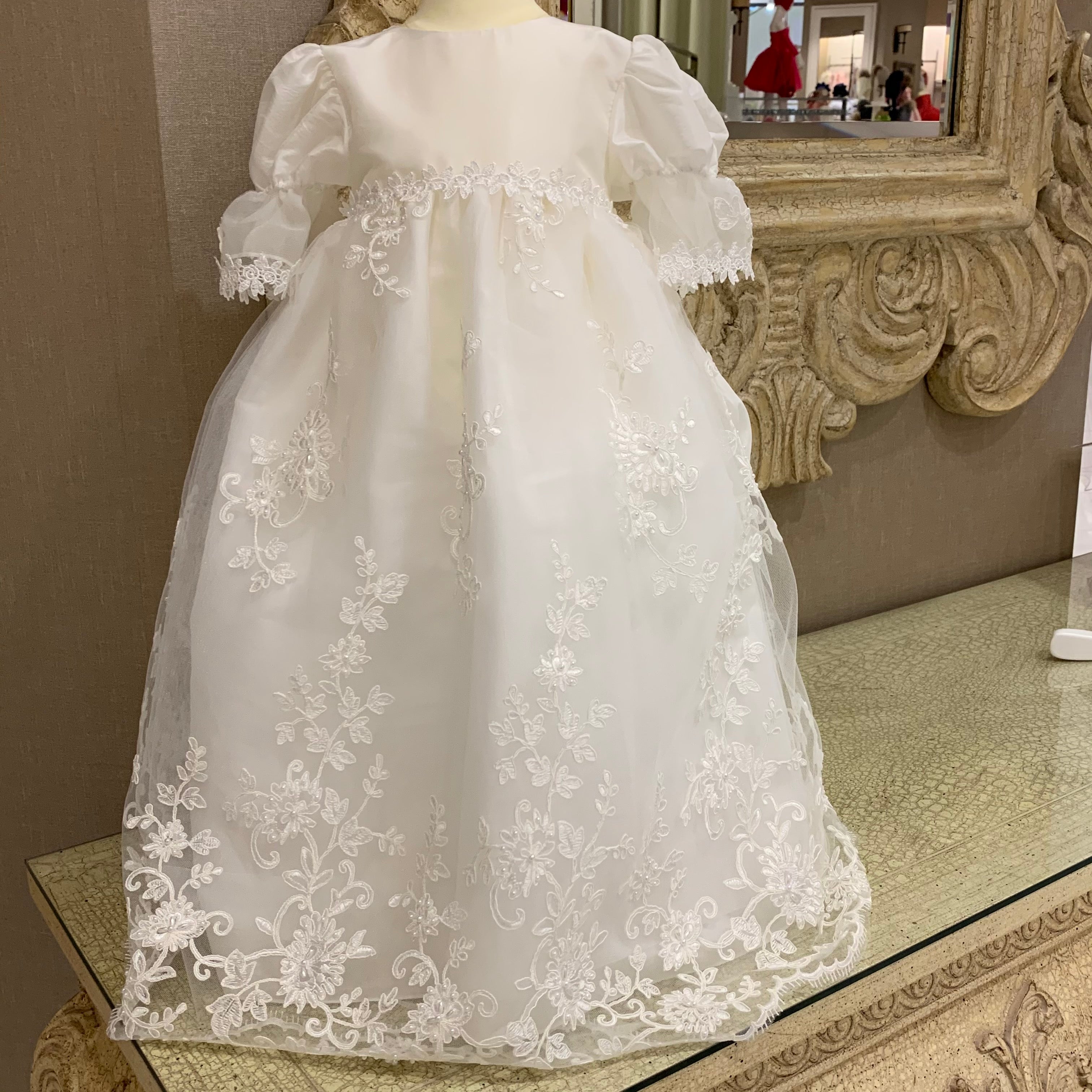 knee length dresses for ladies Long Sleeve Christening Gown Decorated With Beads Ireland – CottonKids.ie main image 1