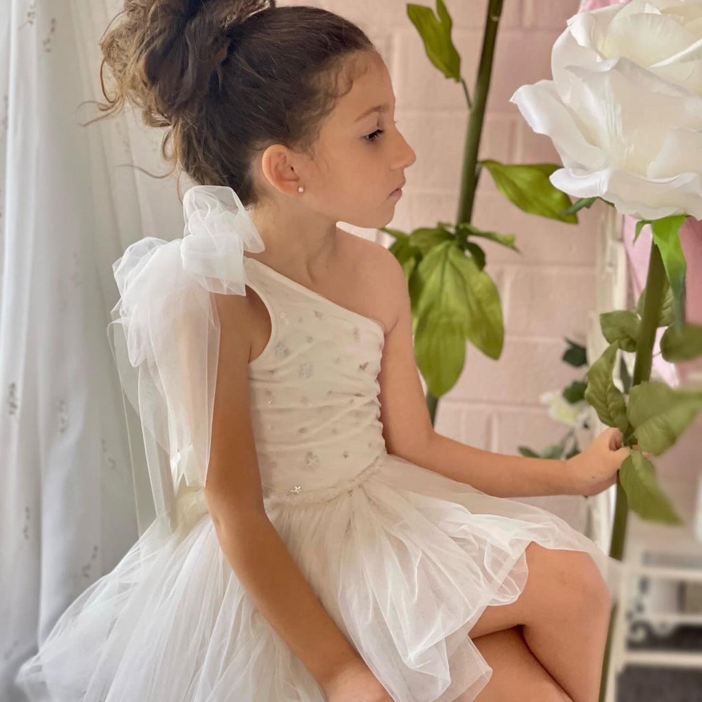 Ivory Angel One Shoulder Tulle Dress