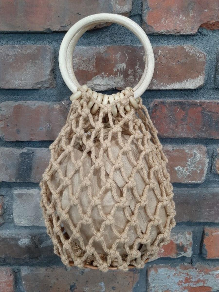 Wooden Handle Macrame Purse