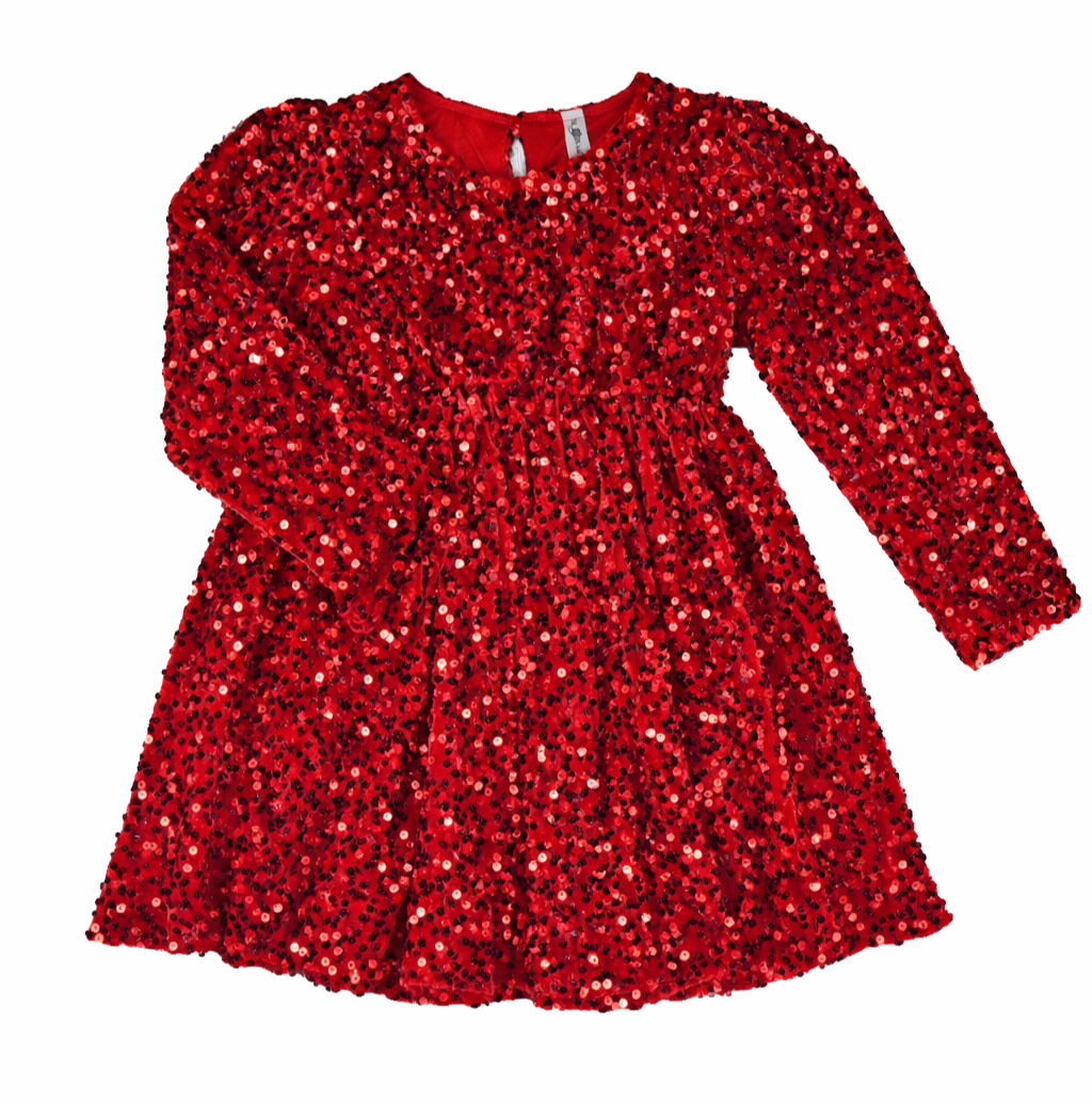Gathered Waist Red Sequin Dress
