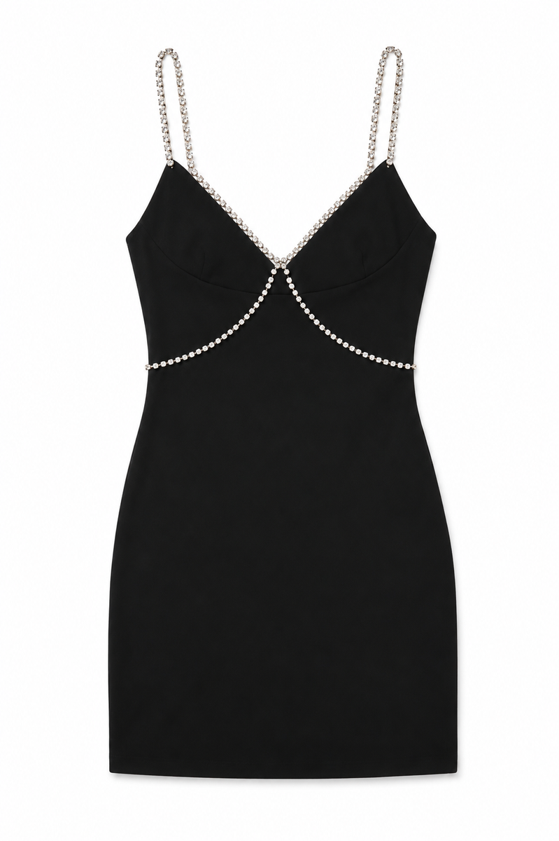 Kat Black Rhinestone Trim Dress