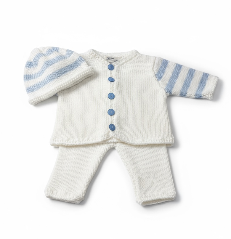 White and Blue Stripe Crochet Set