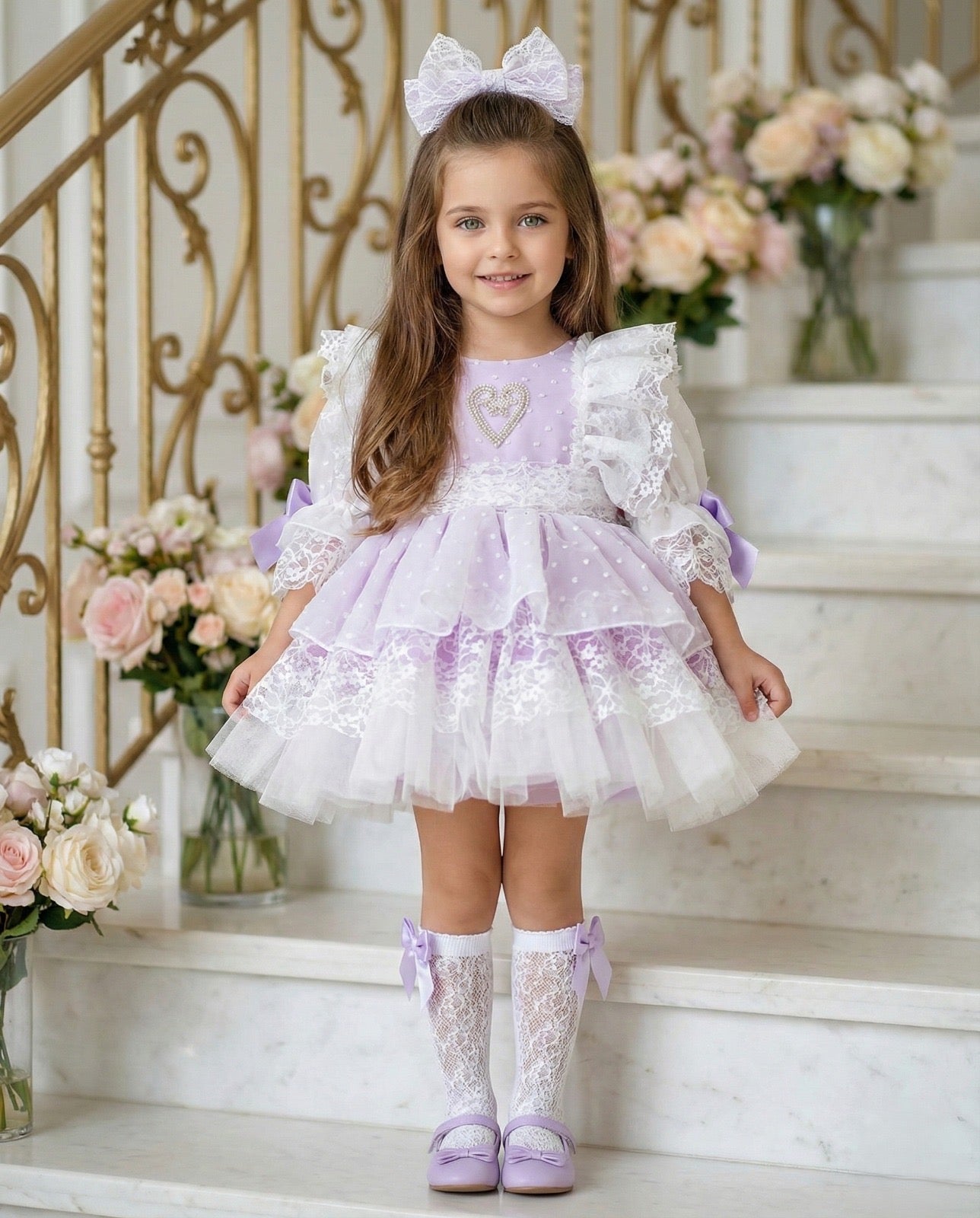 sonata christmas dress Sonata AW25 Spanish Girls Red & Gold Snowflake Christmas Puffball Dress NA2504
