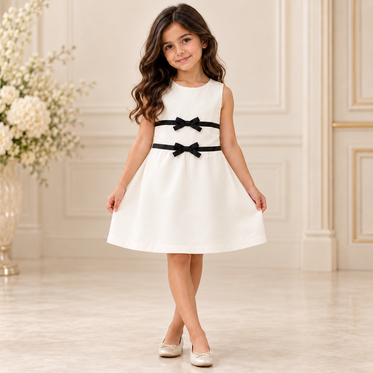 White Velvet Dress with Bows