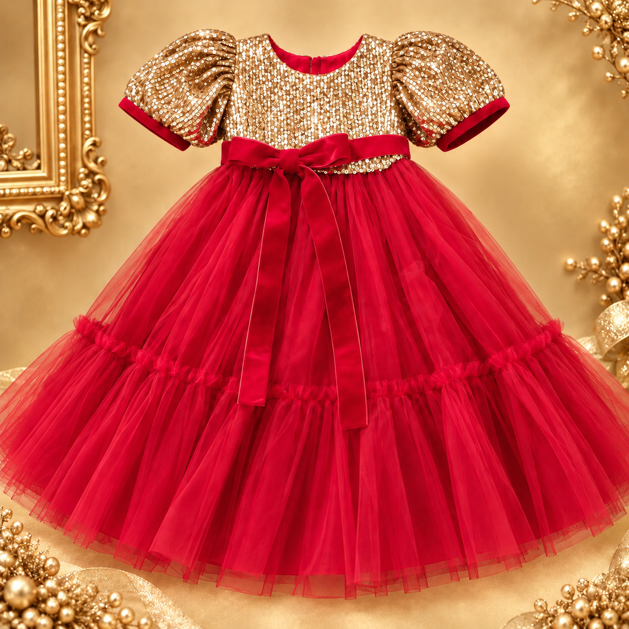 Gold Sequin & Tulle Dress