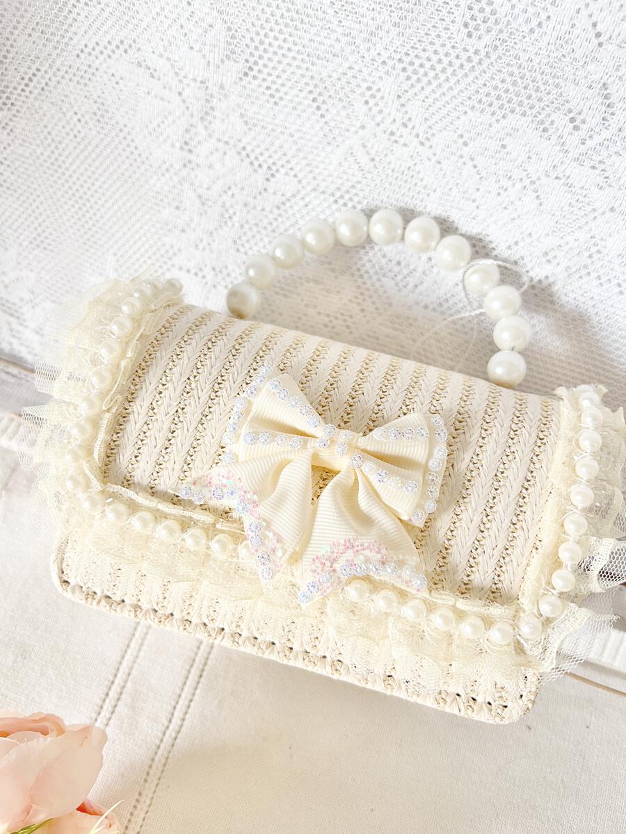 Lace Bow Pearl Handle Purse