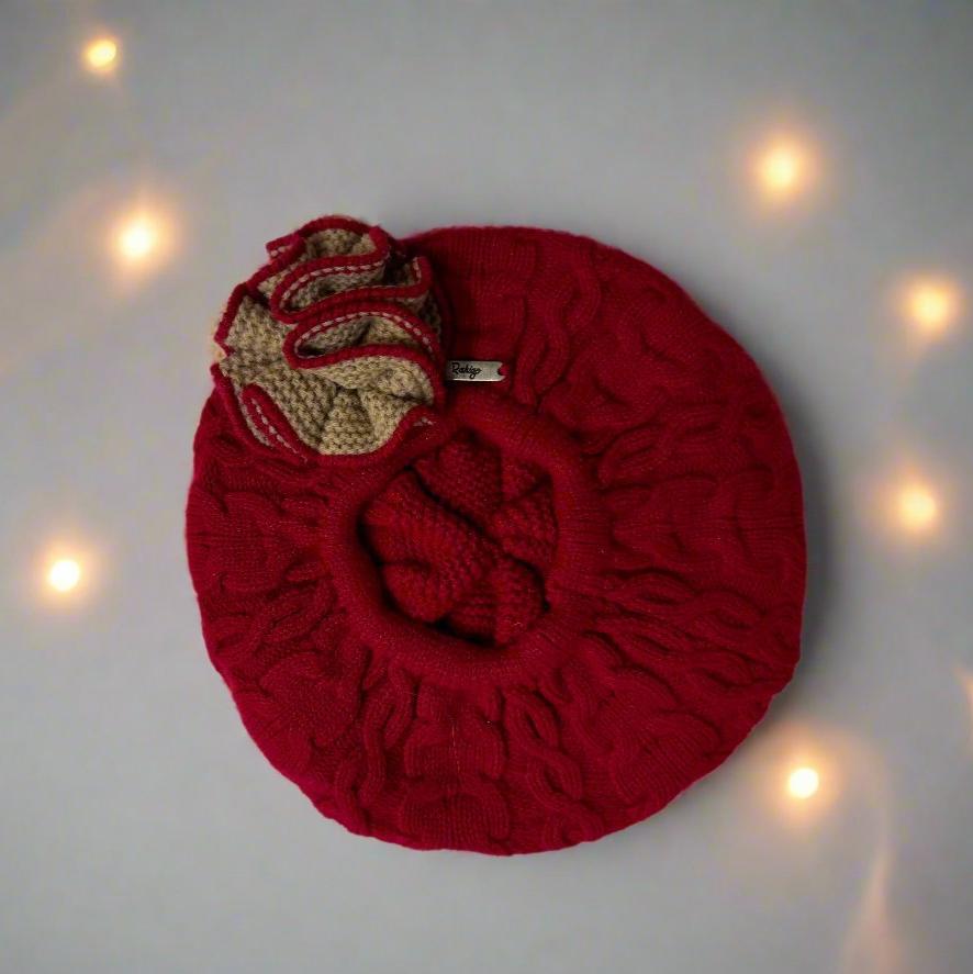 Deep Red Knit Beret