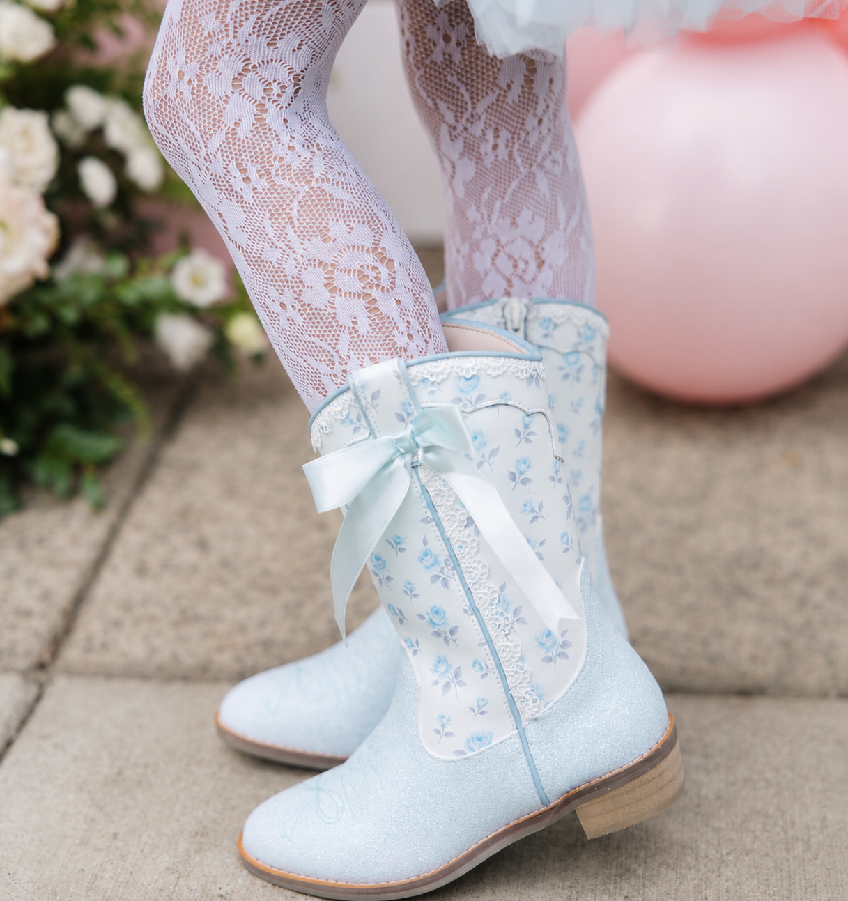 Shabby Floral Boots in Blue