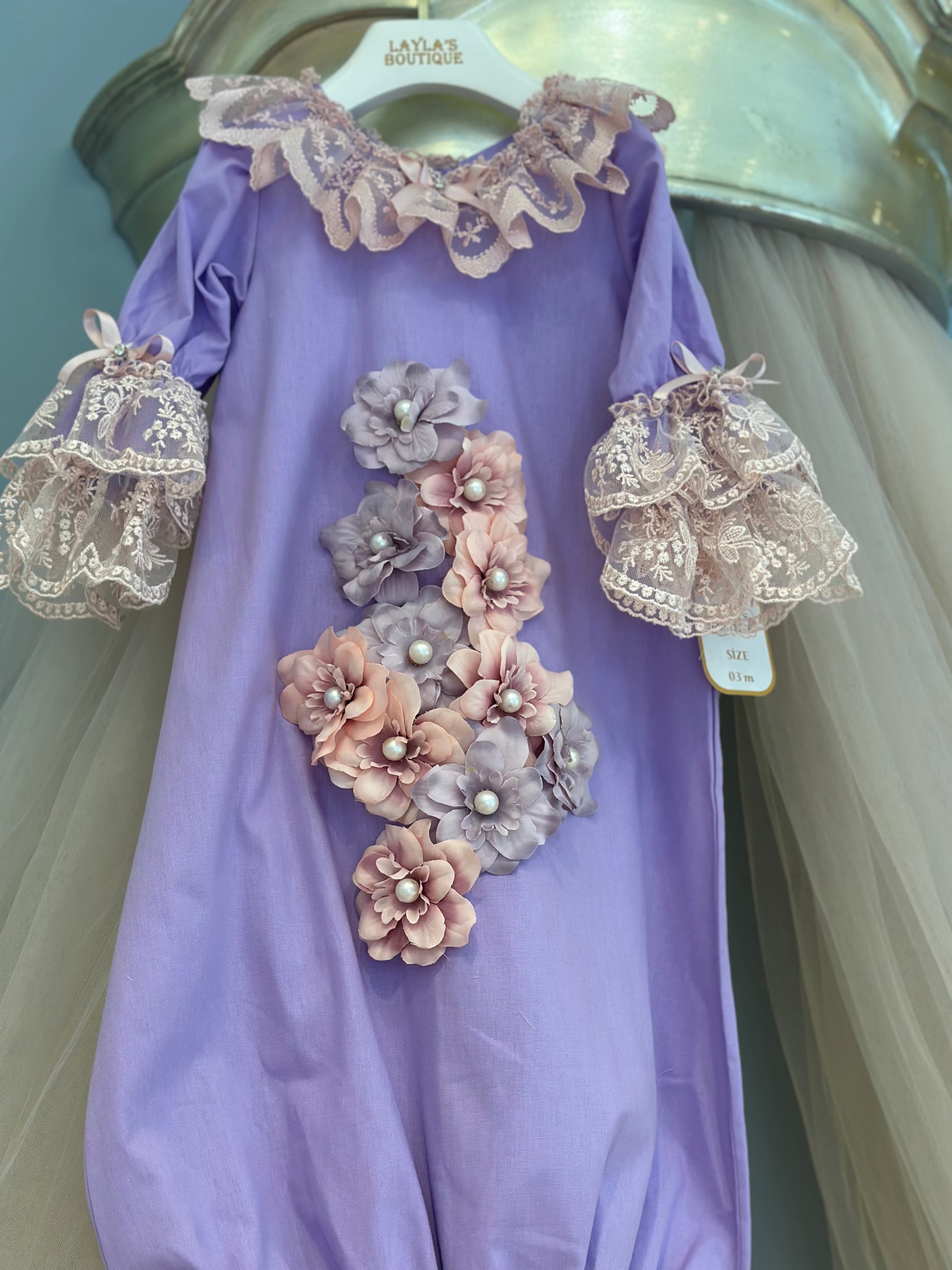 Purple Flower Baby Gown