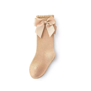 Cotton Taupe Bow Sock