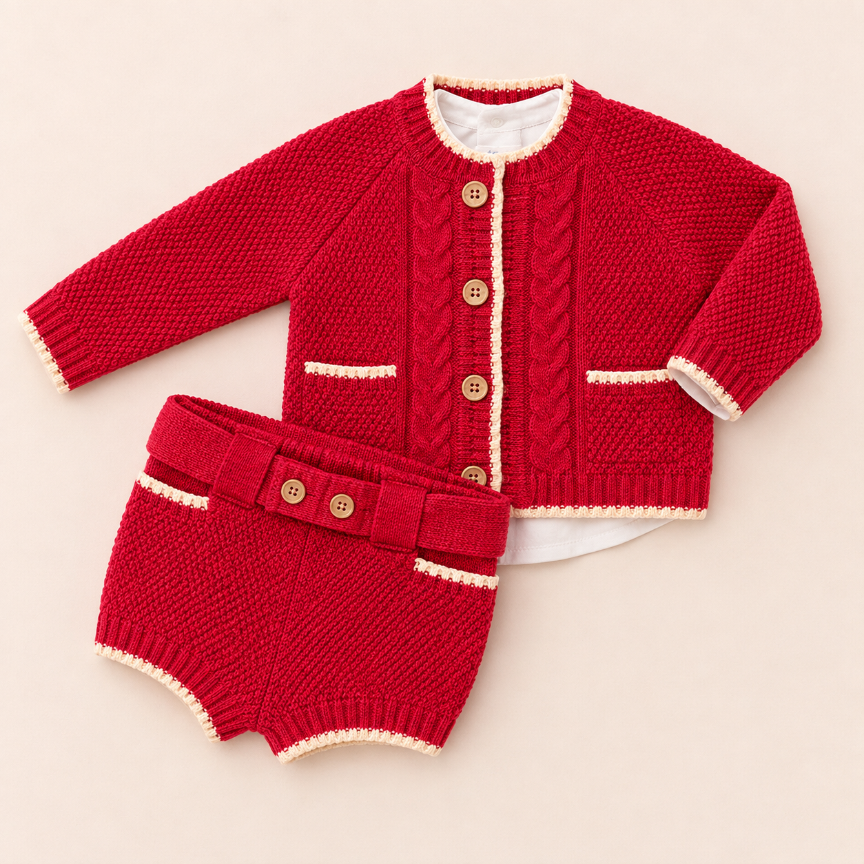 Bright Red Three Piece Short Set