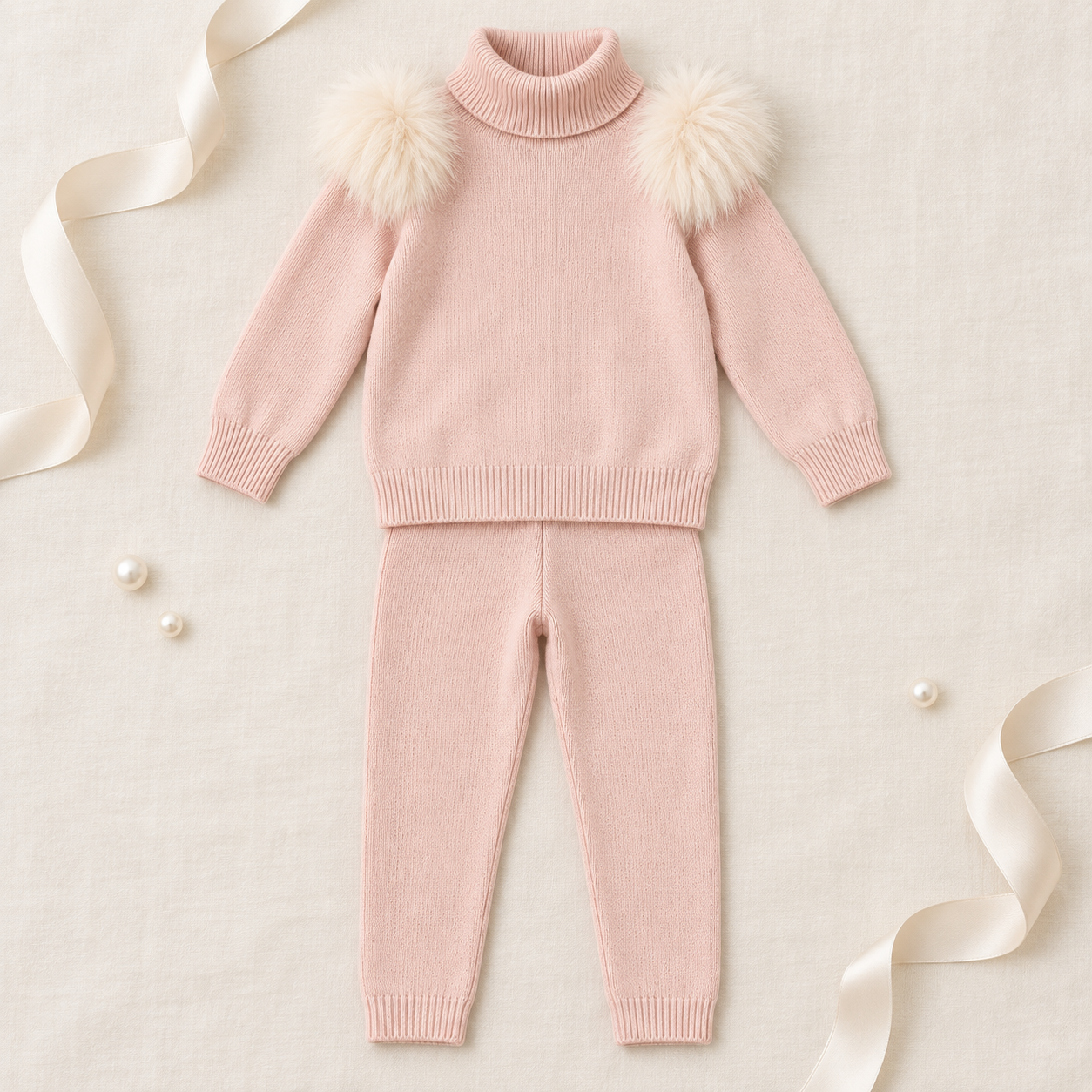 Faux Fur Pink Knit Legging Set