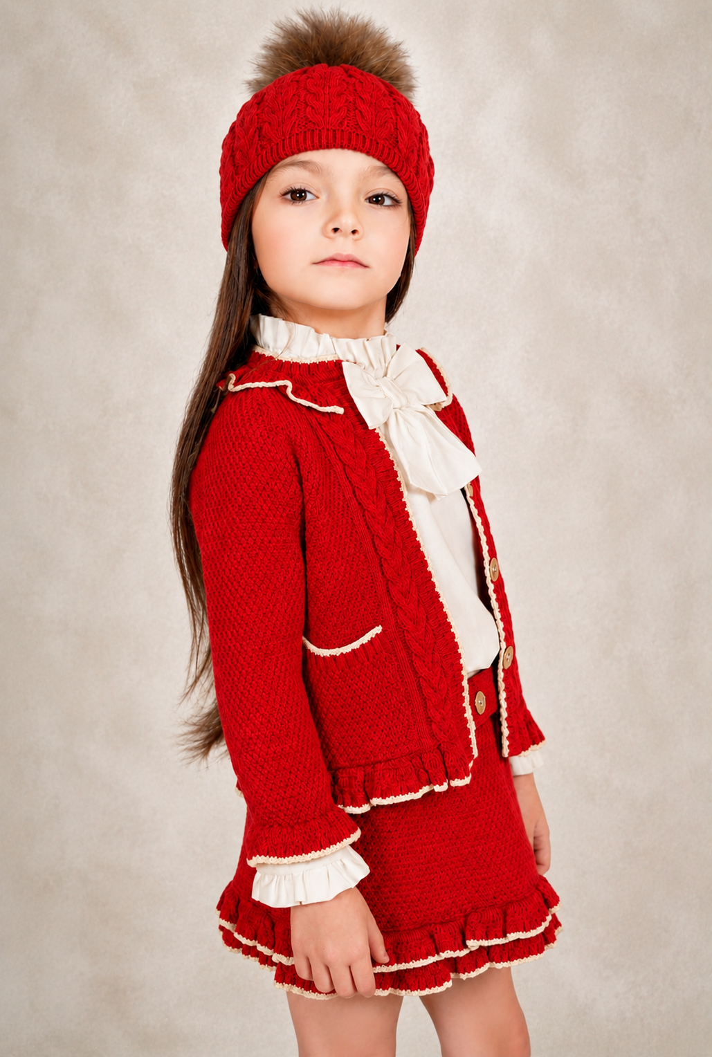 Bright Red Three Piece Skirt Set
