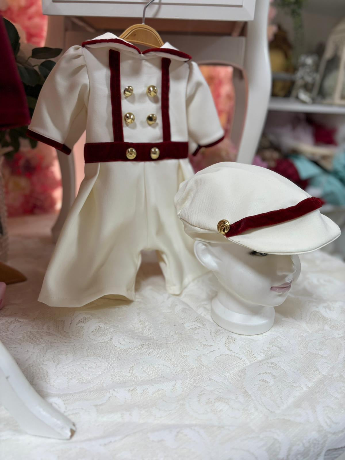 Boy's Holiday Romper and Hat