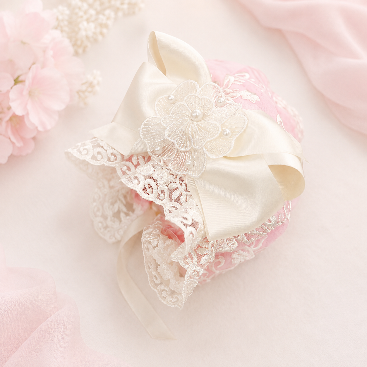 Sheer Pink Lace Bonnet