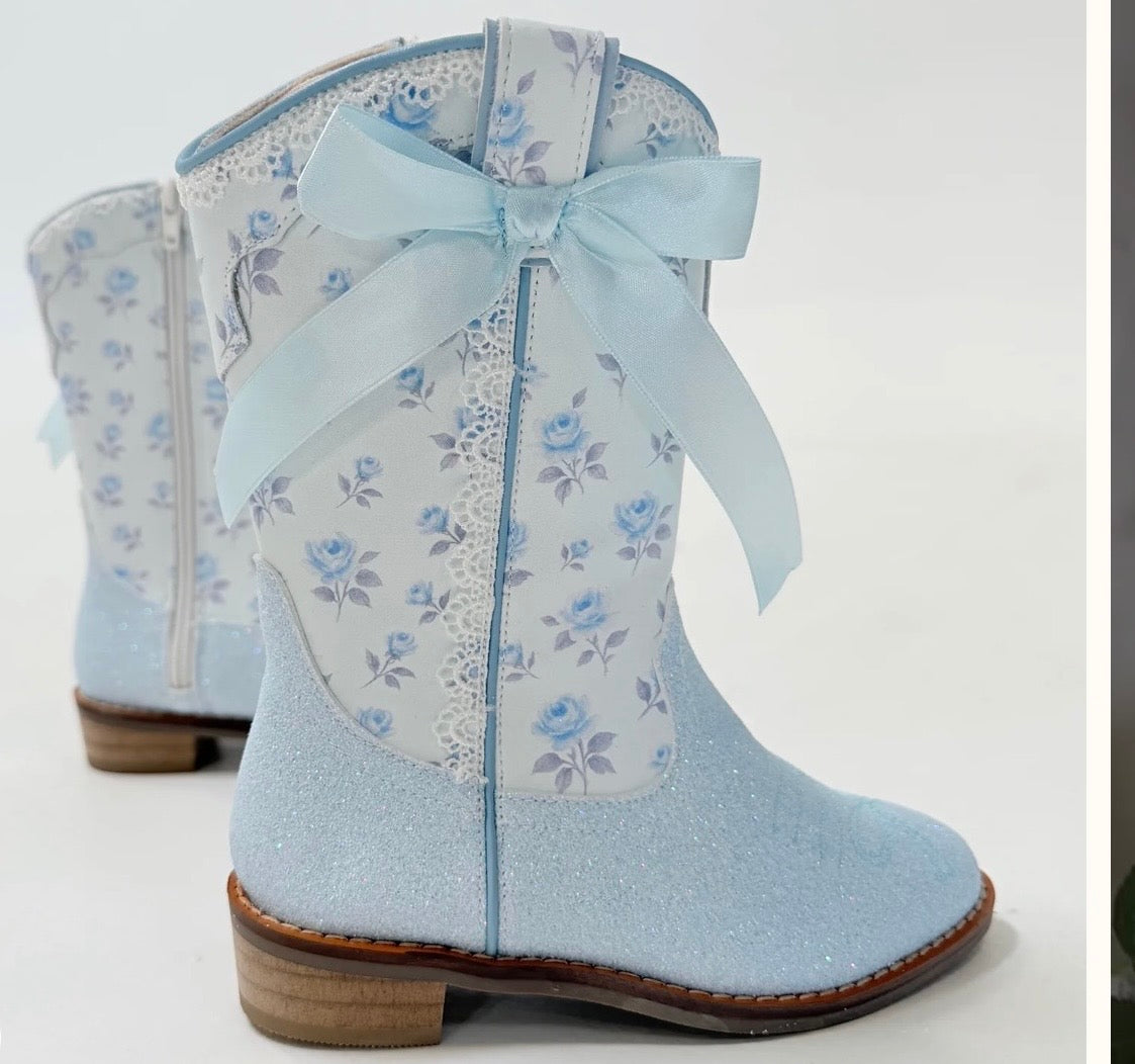 Shabby Floral Boots in Blue
