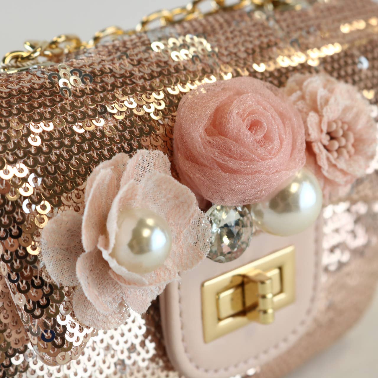 Floral Appliques Sequin Purse