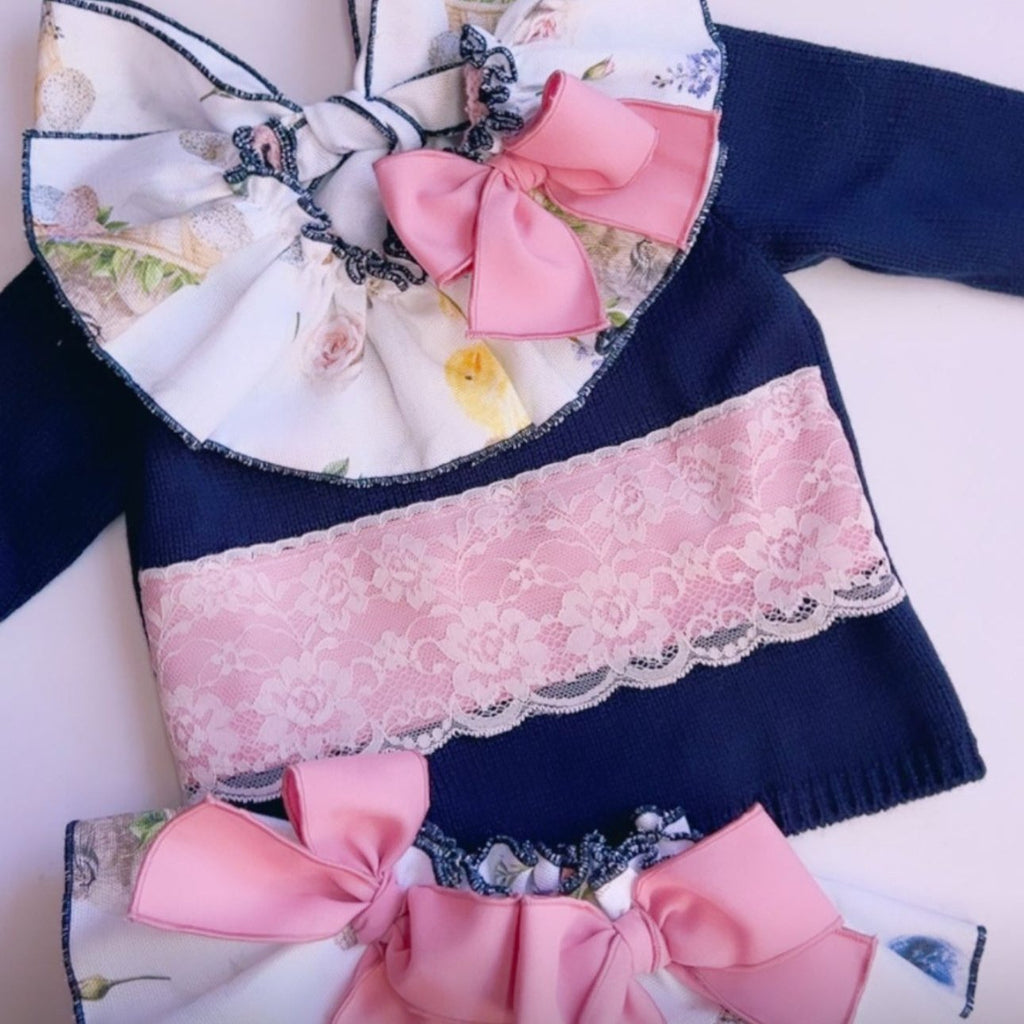 Navy Knit and Floral Bloomer Set