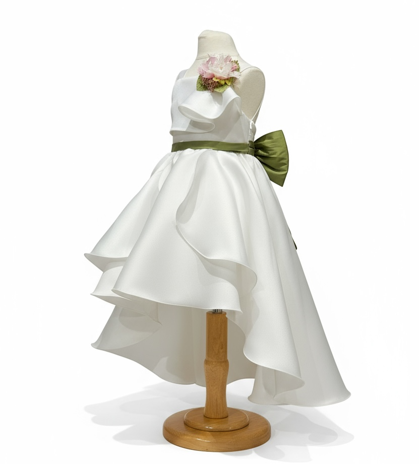 Taffeta Dress and Sage Sash