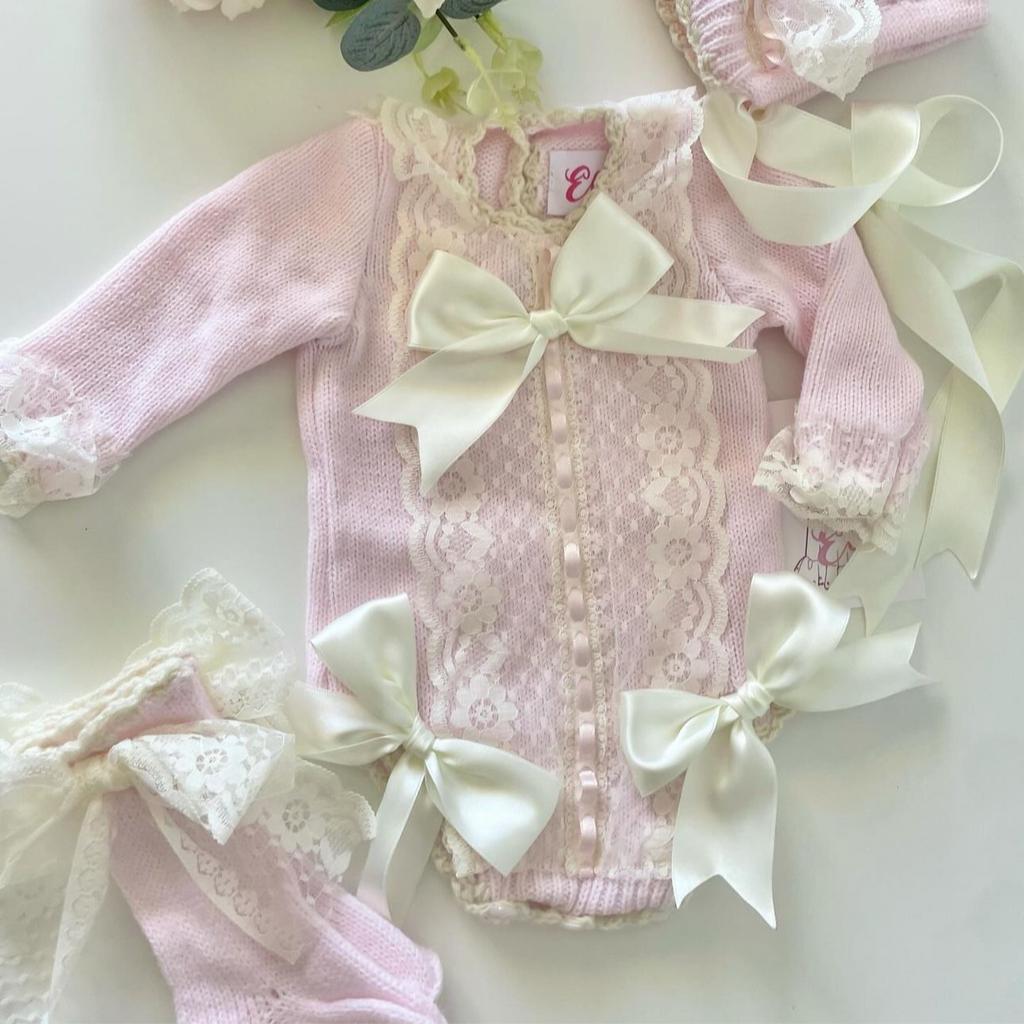 Pink Knit Onesie Set