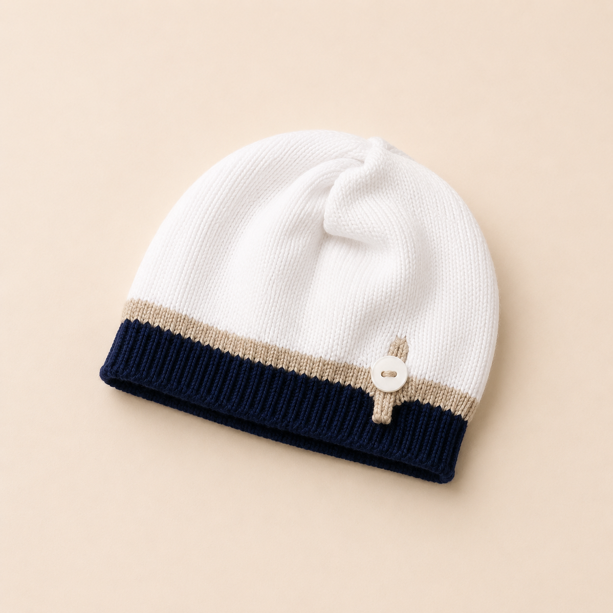 White and Navy Knit Hat