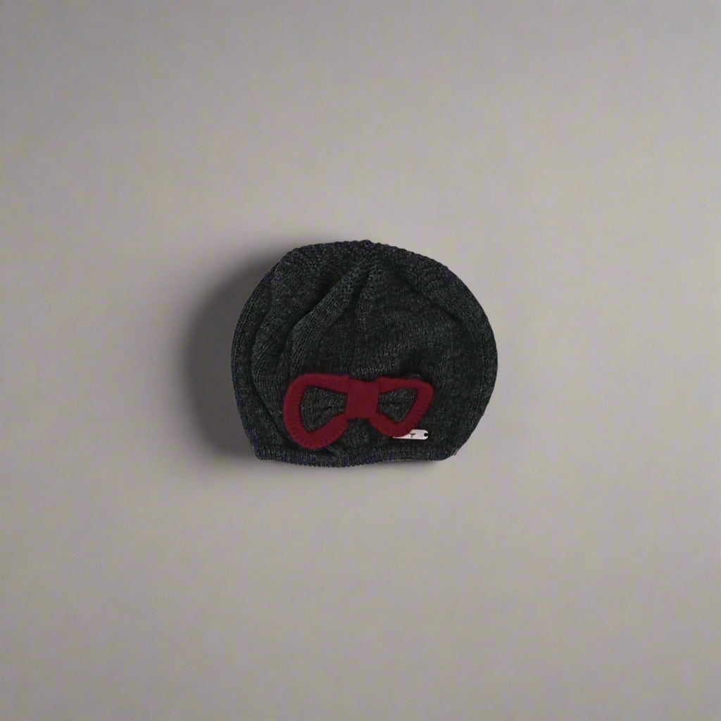 Charcoal and Burgundy Knit Beret