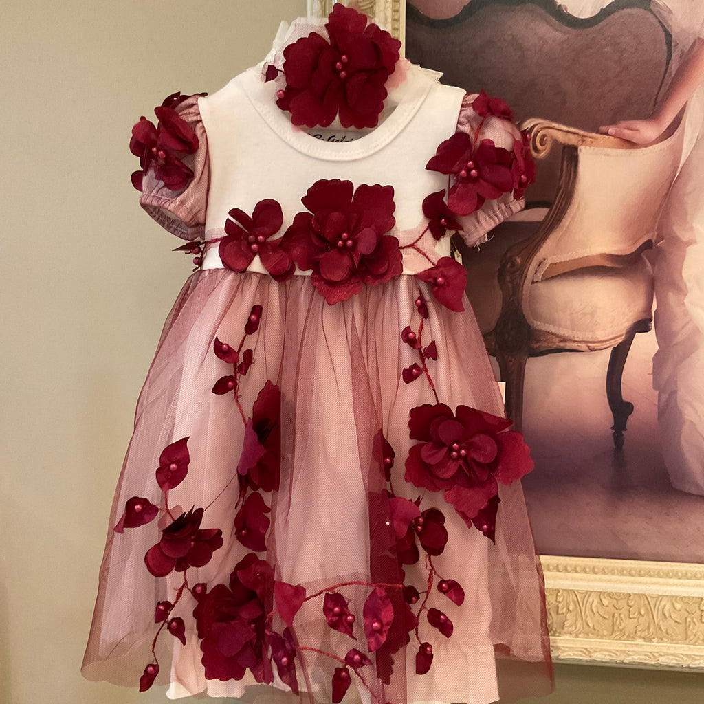 Burgundy Flower Baby Dress