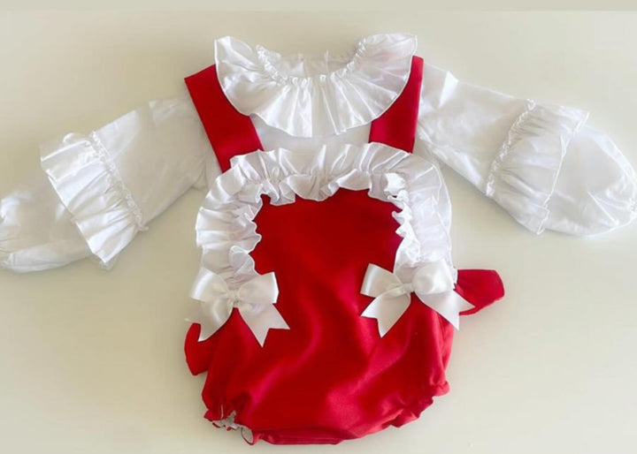 Red One Piece with Blouse and Bonnet