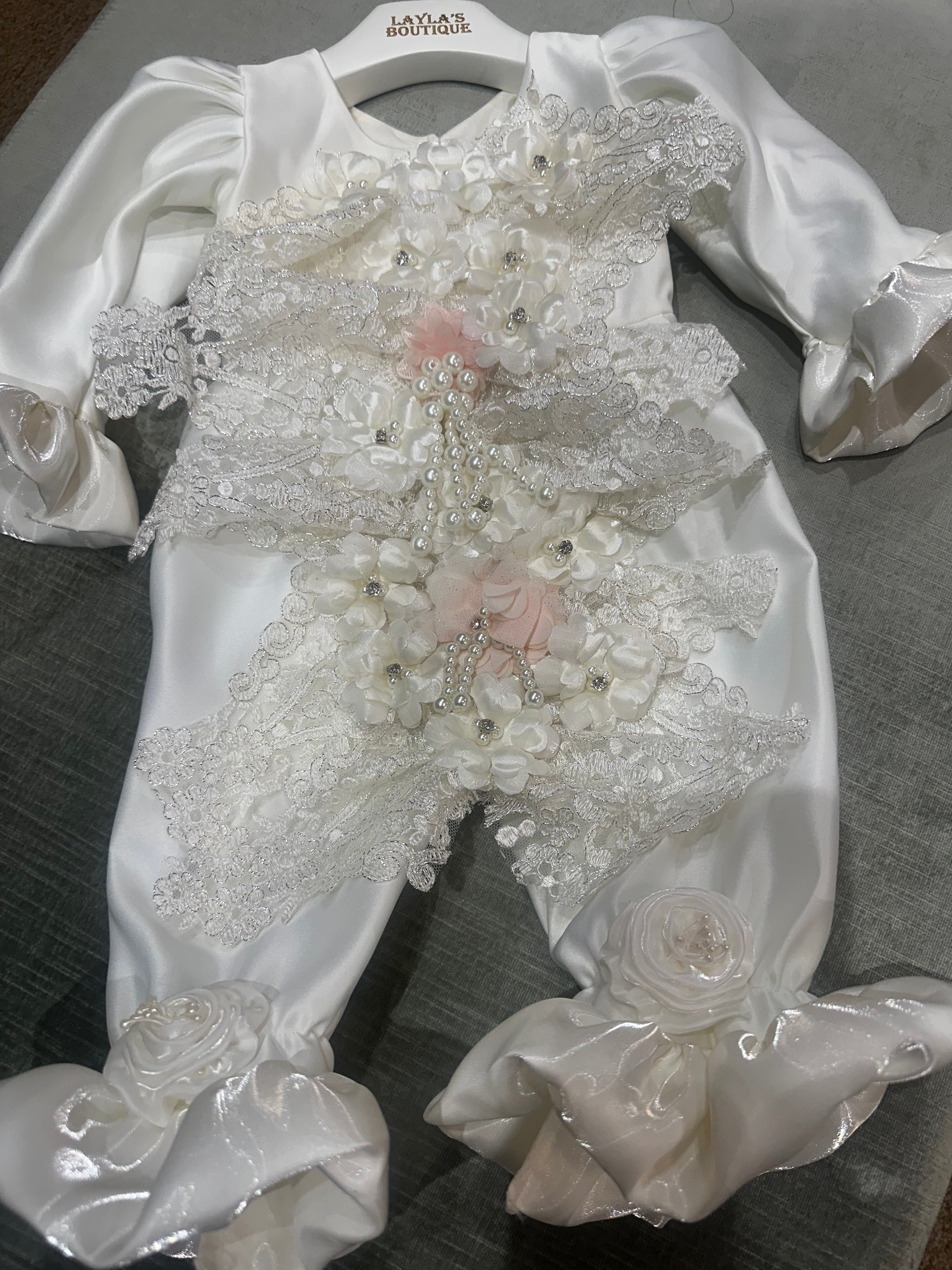 Satin Decorated Romper and Hat