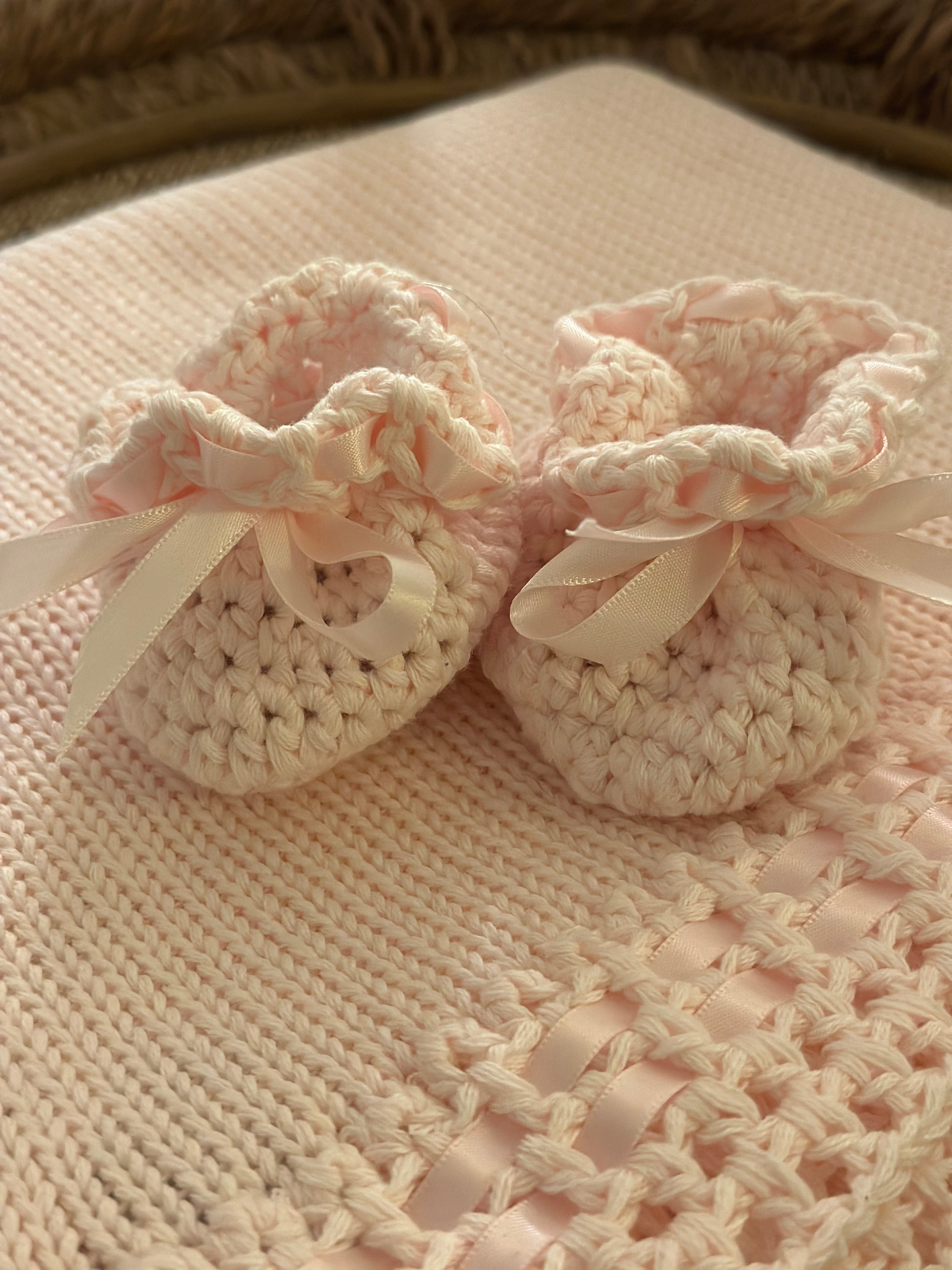 Pink Crochet Booties or Blanket