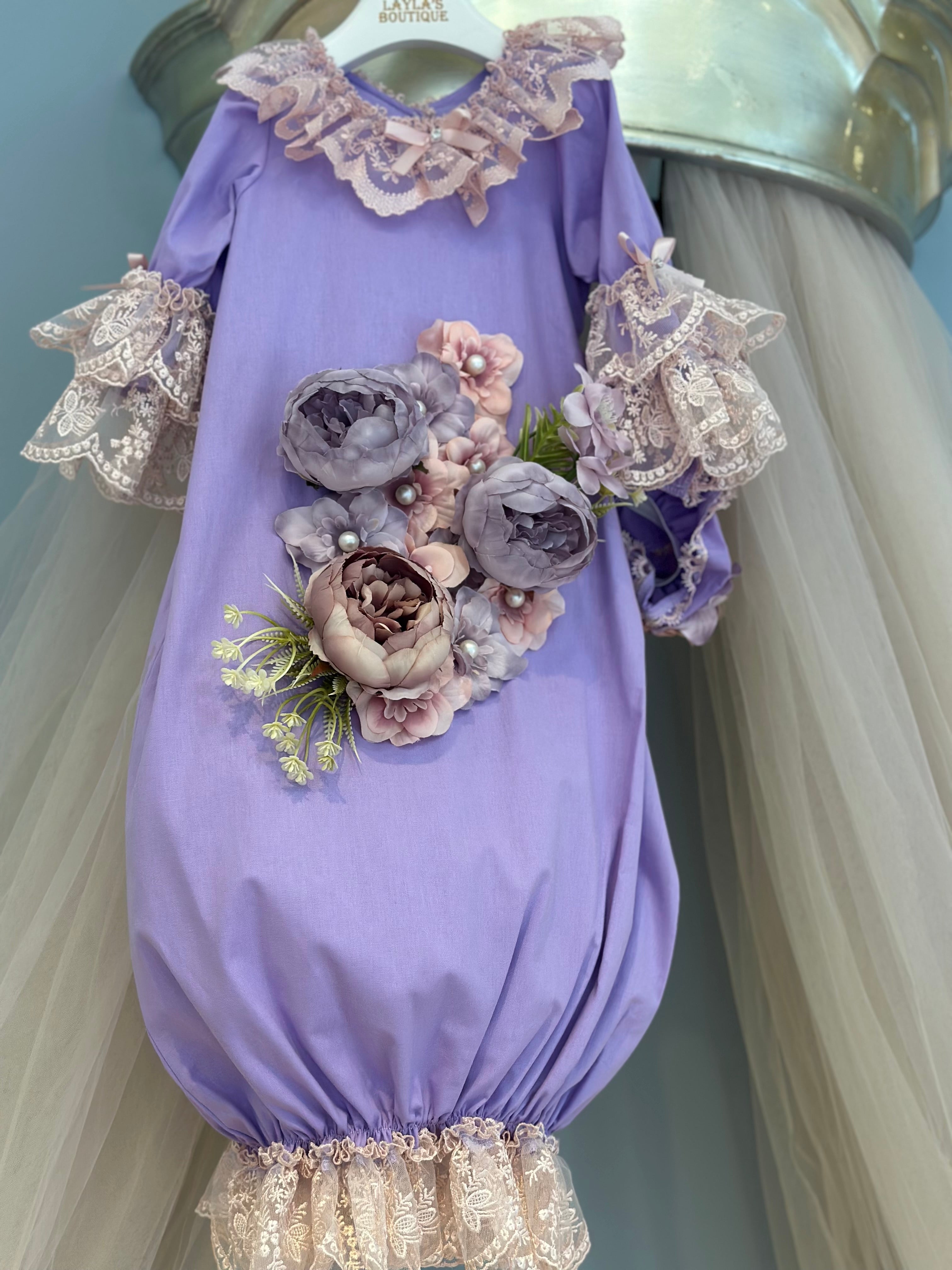 Purple Flower Baby Gown