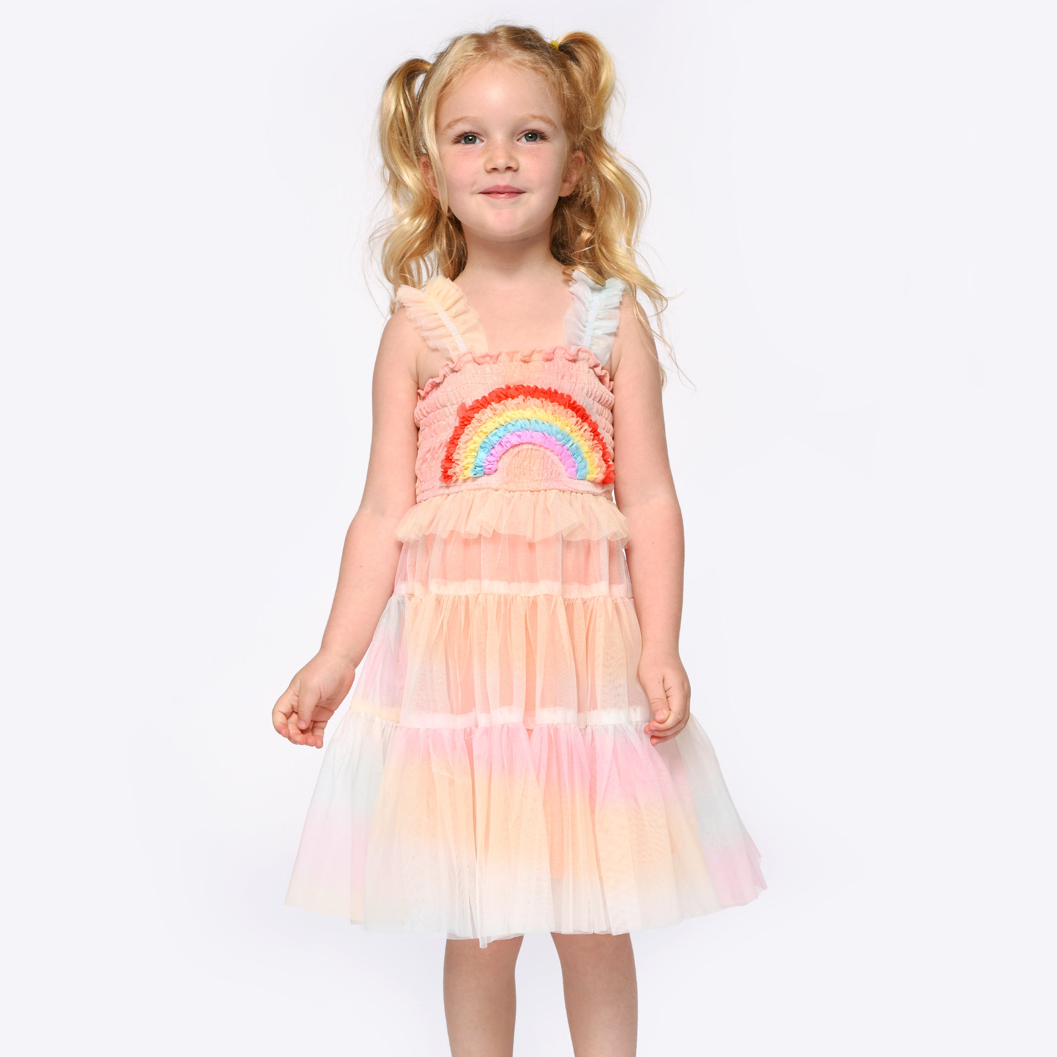 Rainbow Mesh Tiered Dress