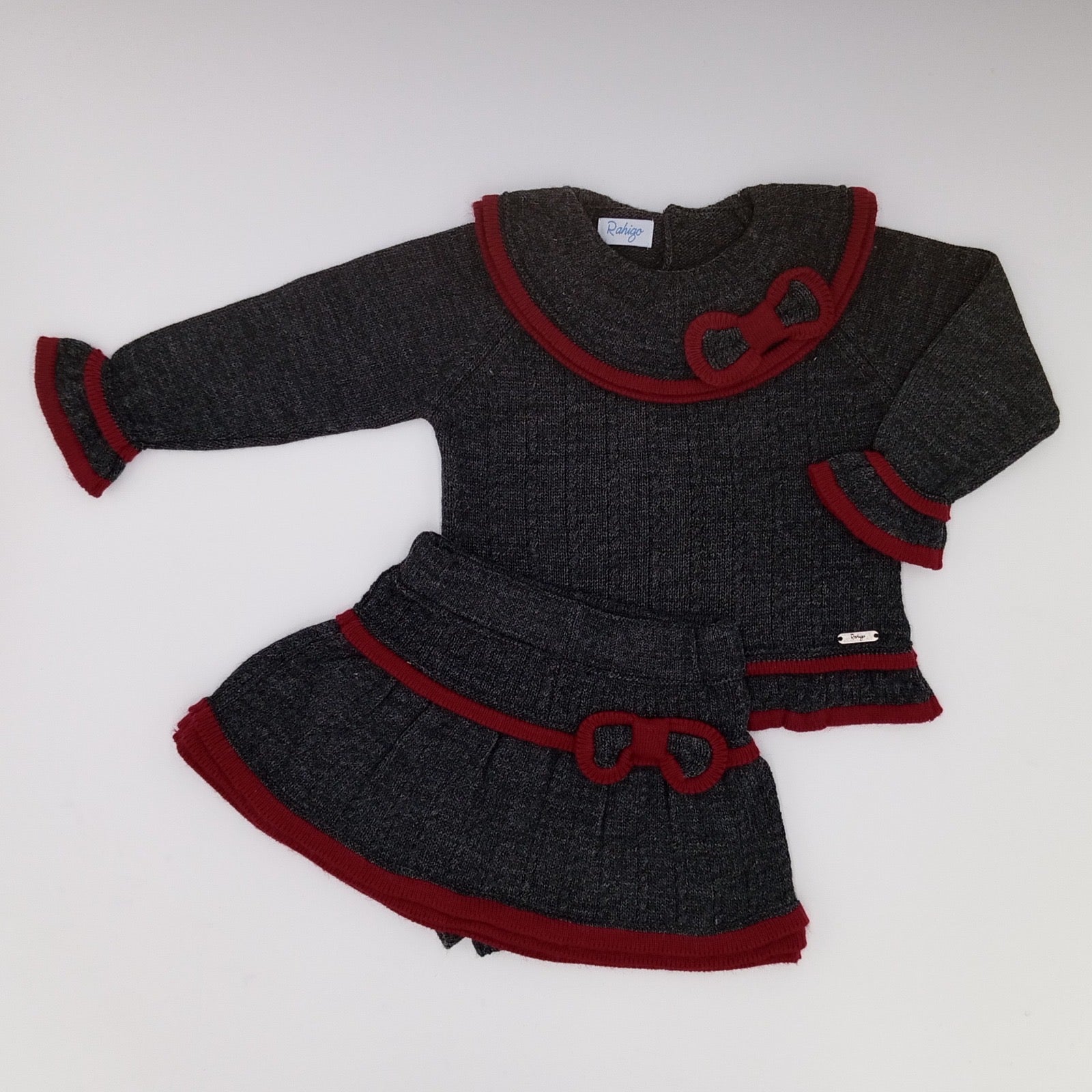 Charcoal and Burgundy Knit Skirt Set
