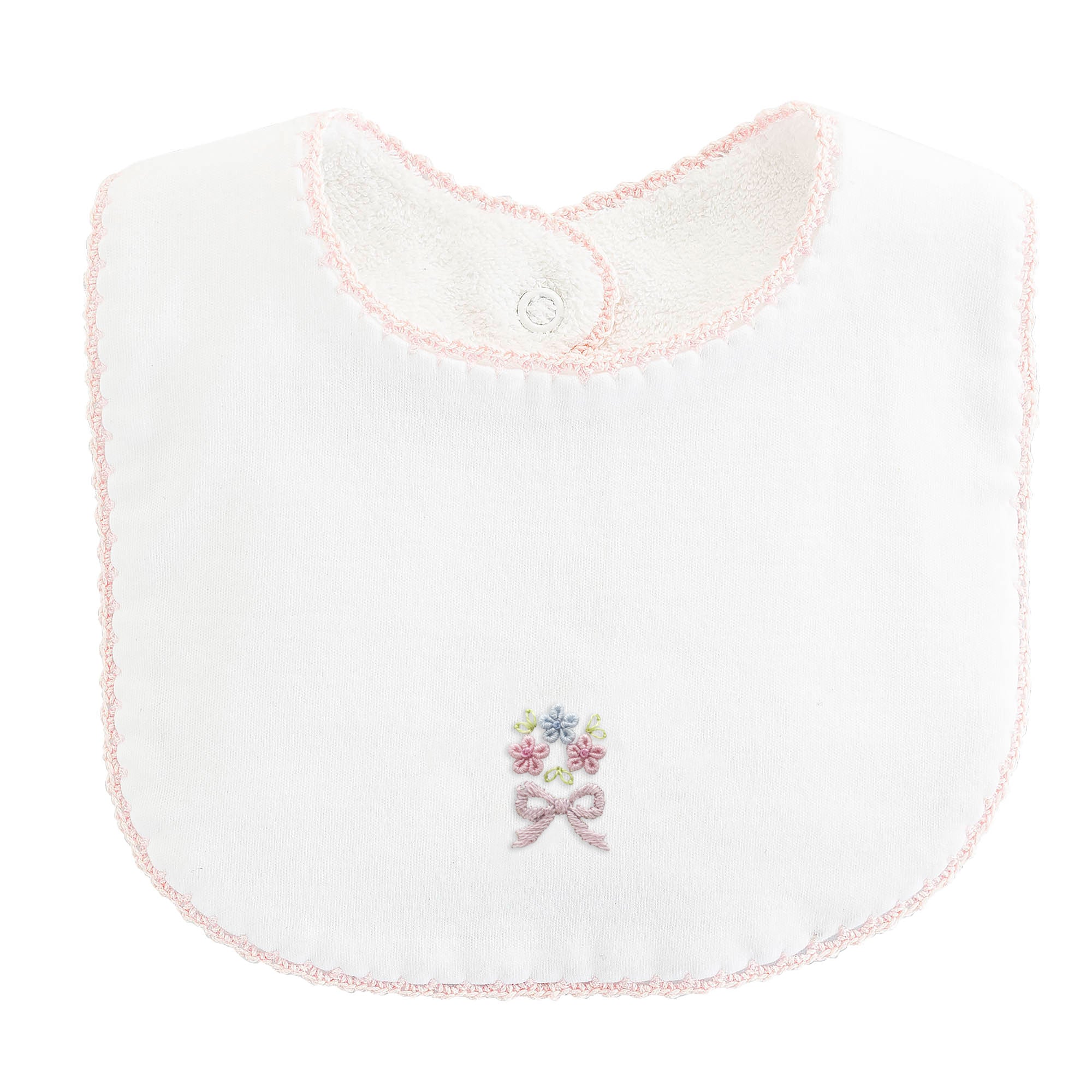 Sweet Bows Bib with Crochet Trim