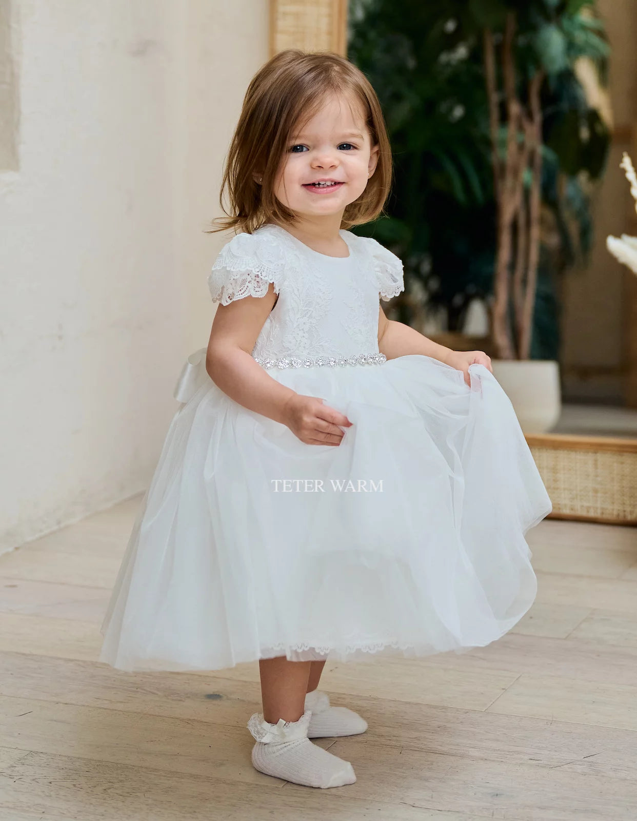 Teter Warm White Bodice Lace Dress