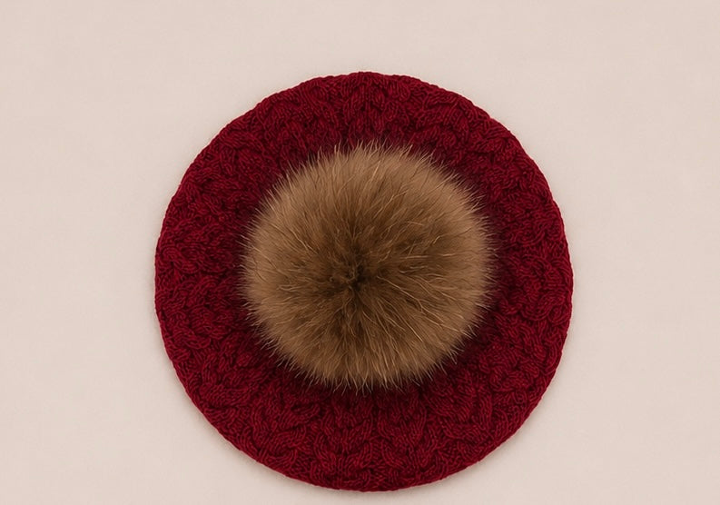 Dark Red Knit Beret