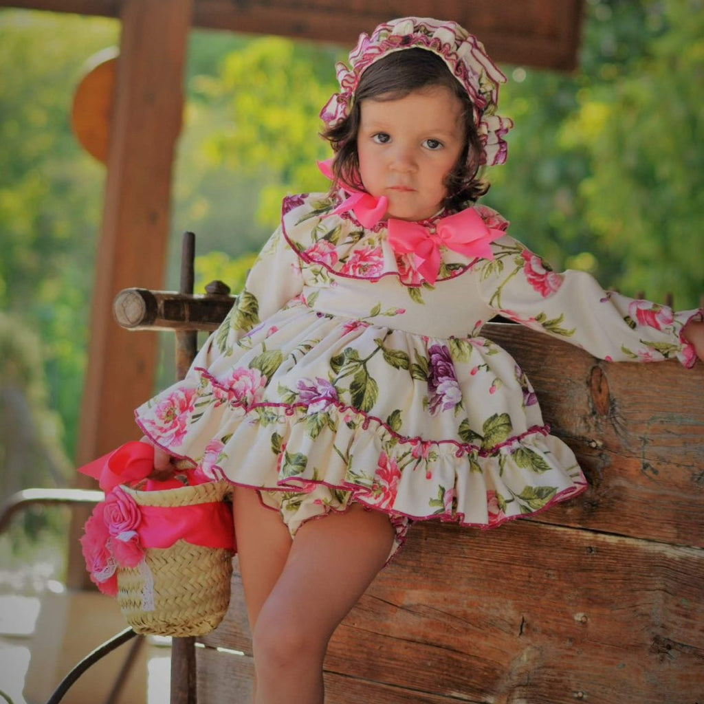 Fall Ivory Floral Puff Dress