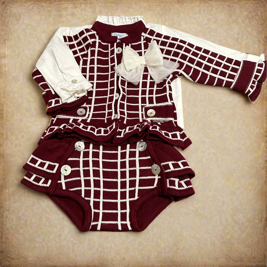 Burgundy and Cream Three Piece Set