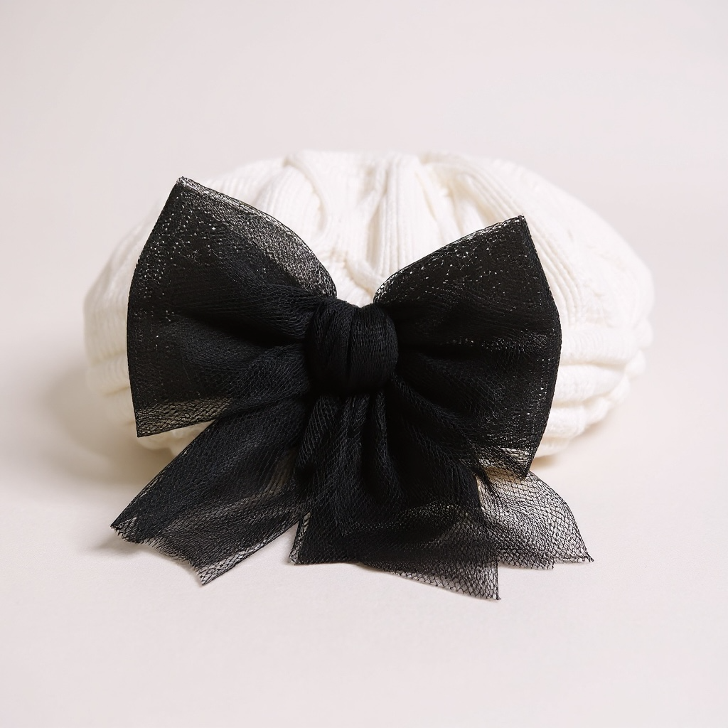 White and Black Knit Beret
