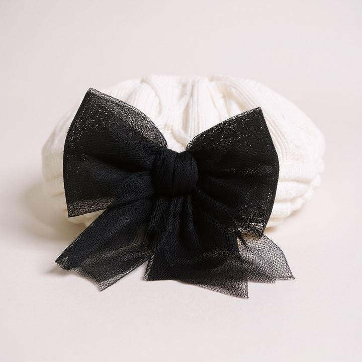 White and Black Knit Beret