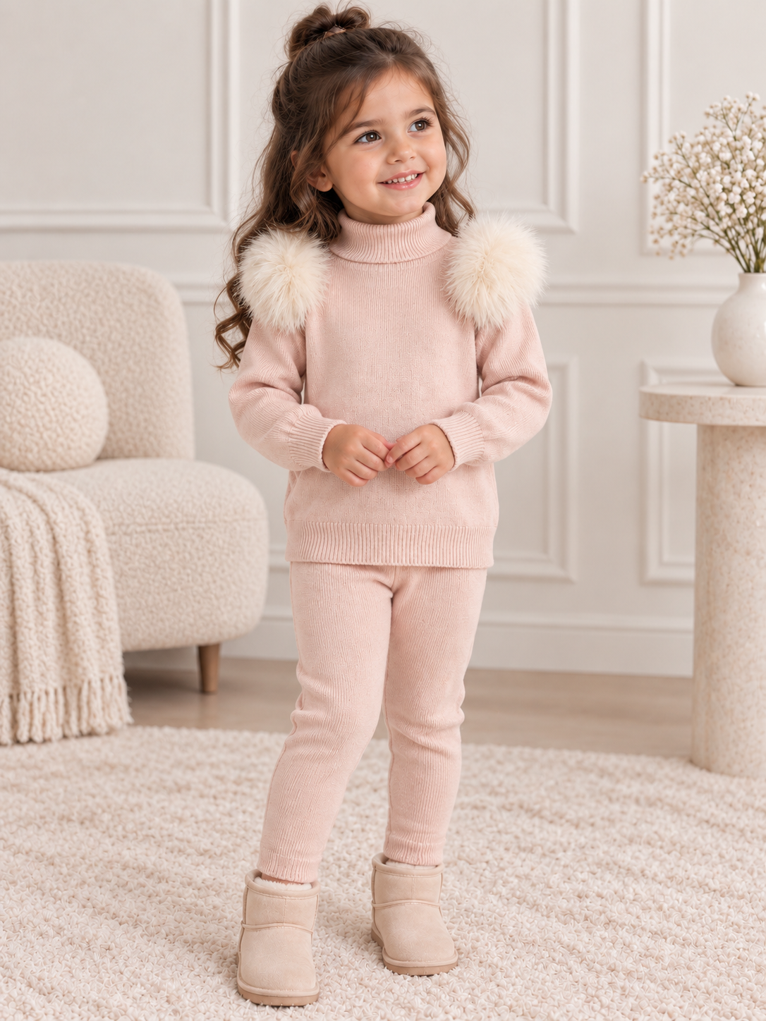 Faux Fur Pink Knit Legging Set