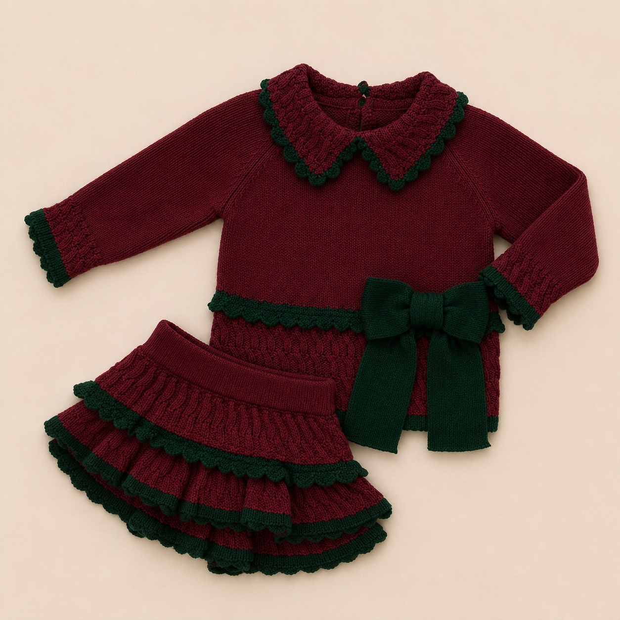 Dark Red Knit Skirt Set