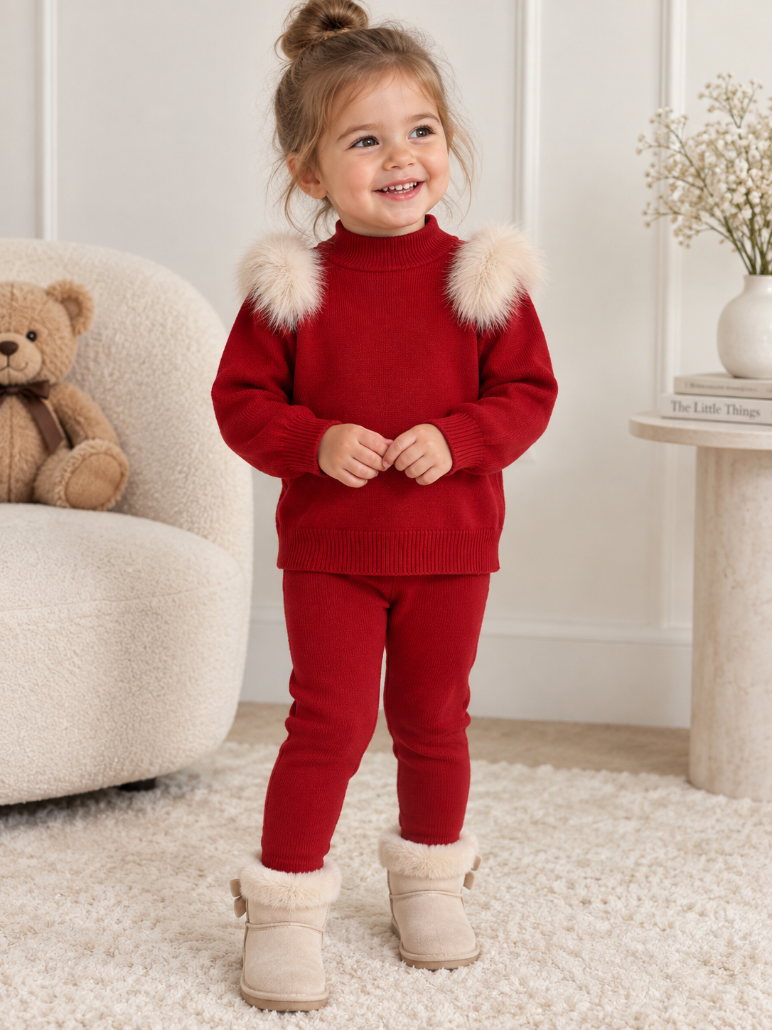 Faux Fur Red Knit Legging Set