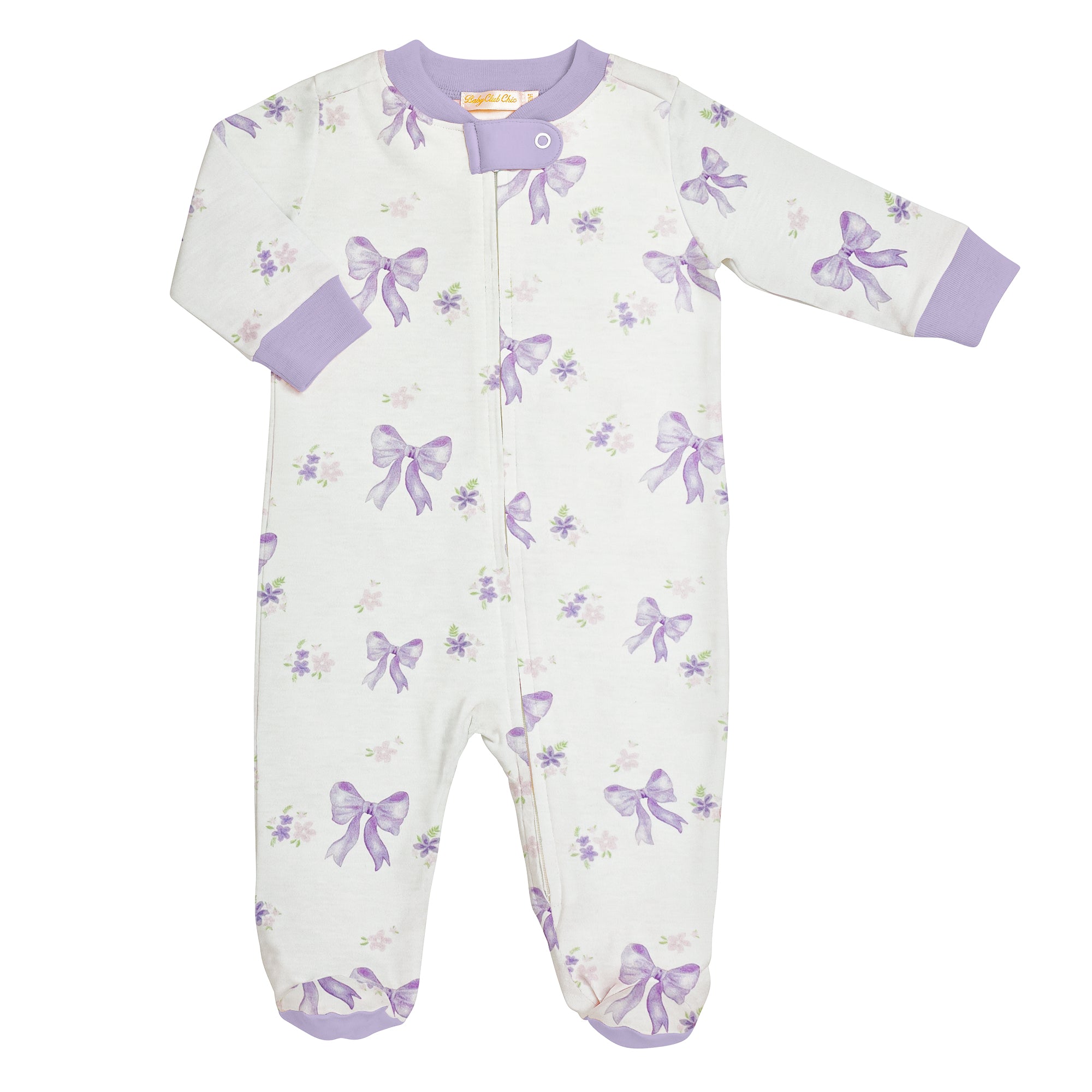 Lavender Bows Zipped Footie