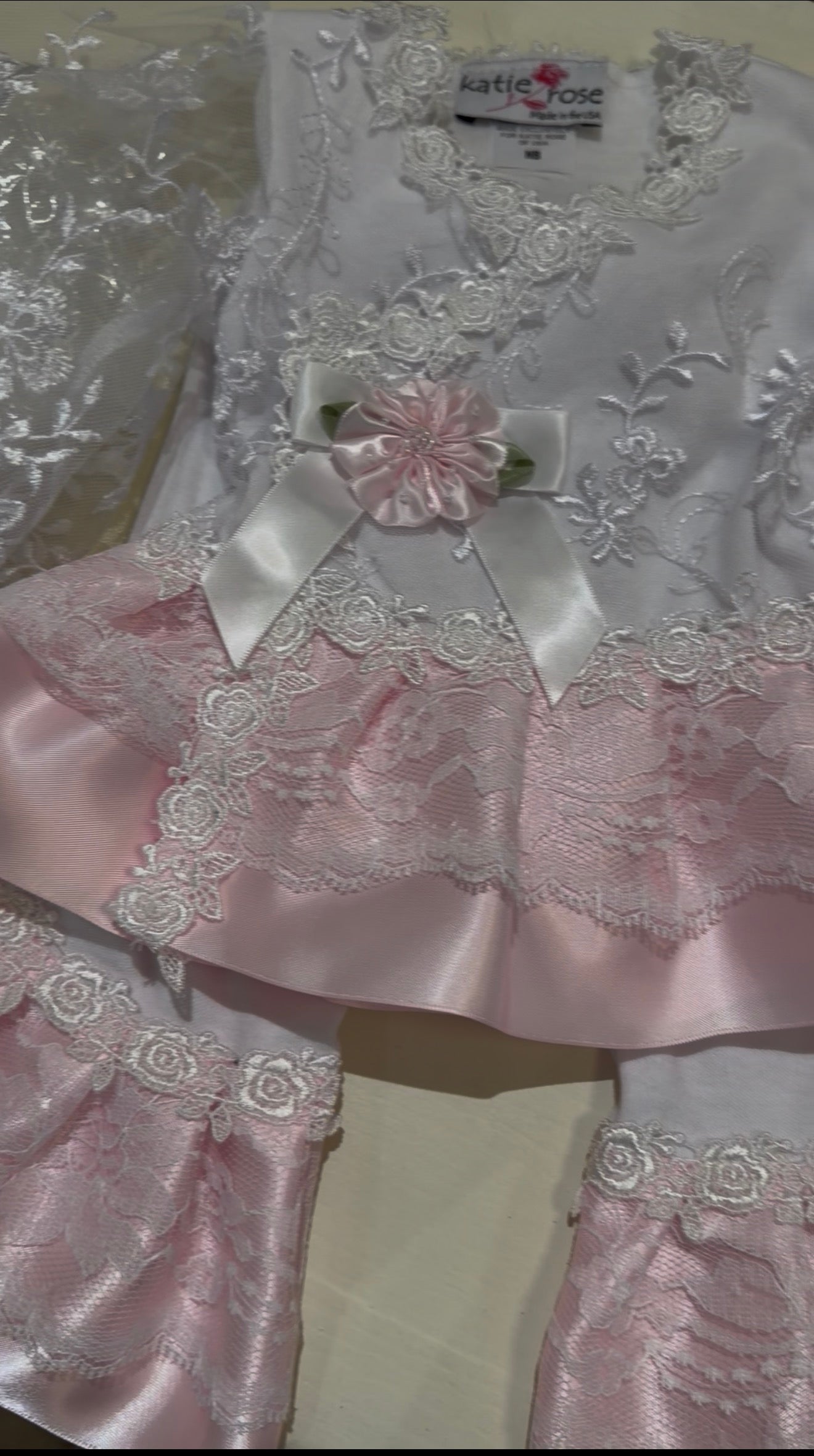 Pink and White Lace and Satin Set