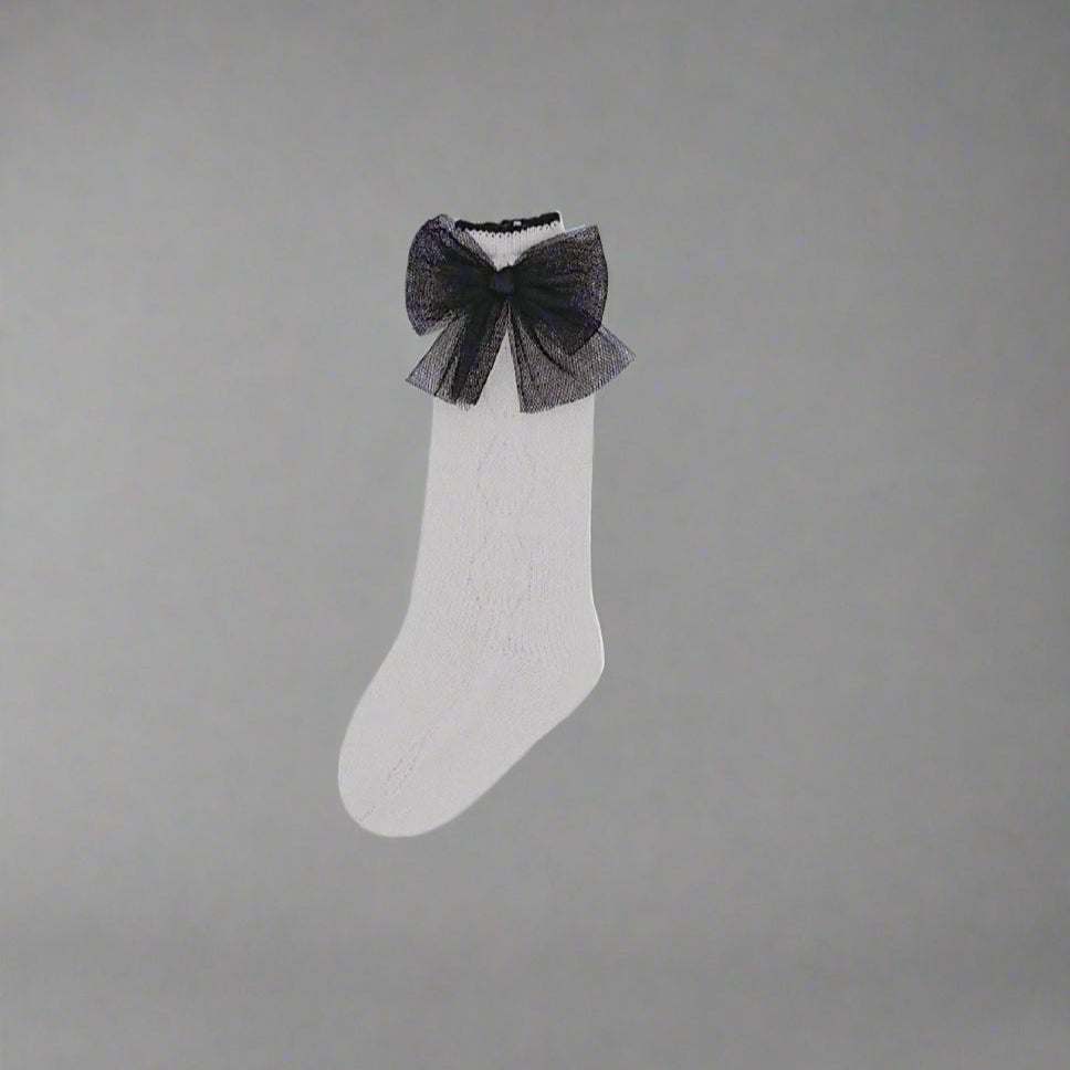 White and Black Tulle Knit Socks